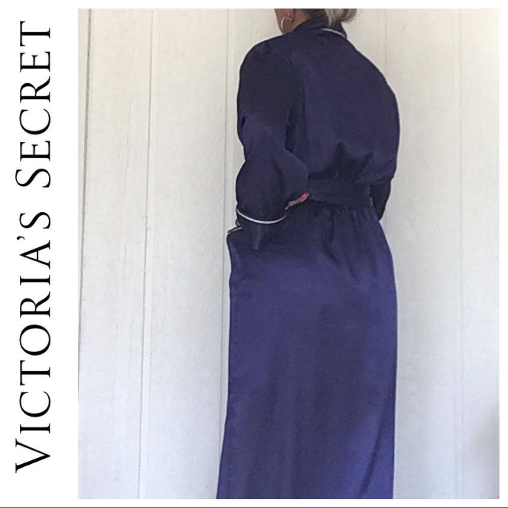 VINTAGE VICTORIAS SECRET 90’s VINTAGE BLUE SATIN LONG ROBE SMALL - Picture 3 of 9